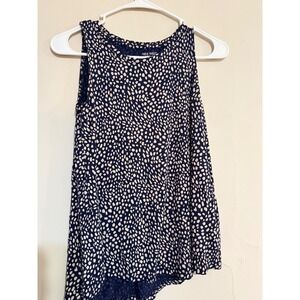 Nine West Soft Spun Sleeveless Tank Top Women's XS Navy White Print Layer‎